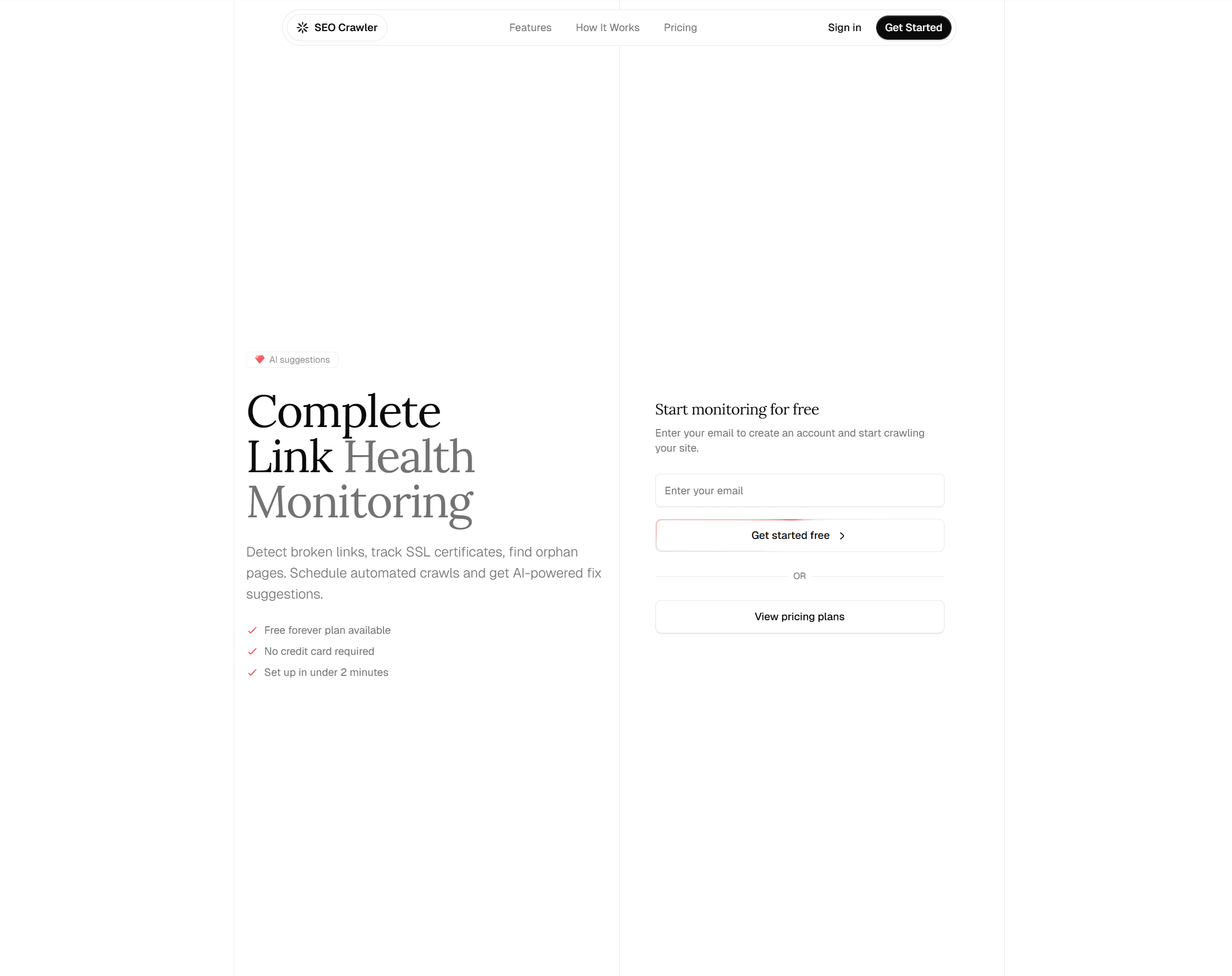 SEO Crawler landing screen